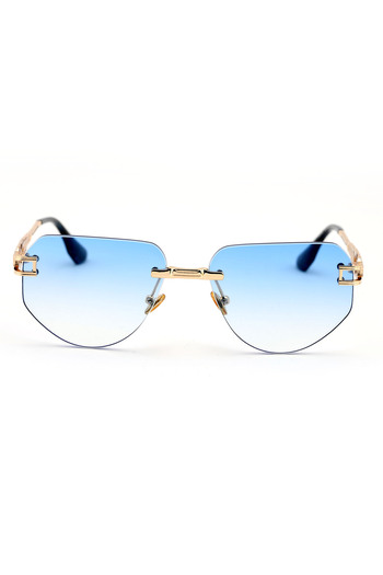 TomyHelf Geometric Design Blue Cutout Glass Gold Handle Women's Sunglasses