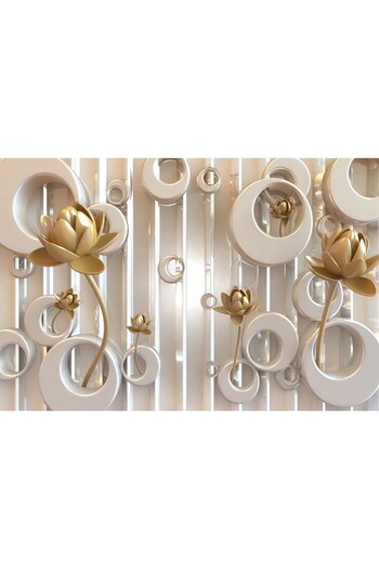 media Photo wallpaper Golden flowers, silver ornaments, abstract, 220 x 135 cm