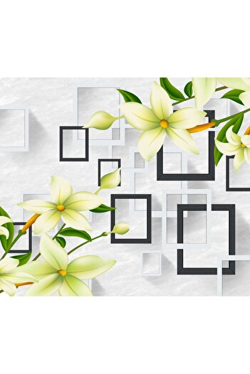 media Photo wallpaper Lilies with black and white squares, 250 x 150 cm