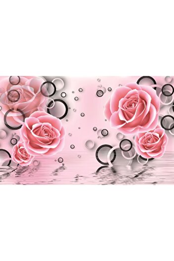 media Self-adhesive and washable wall mural Pink roses and circles, 270 x 200 cm