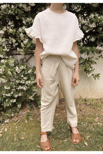 Cigit Cross Pleated Linen Trousers 2-7 Years Natural
