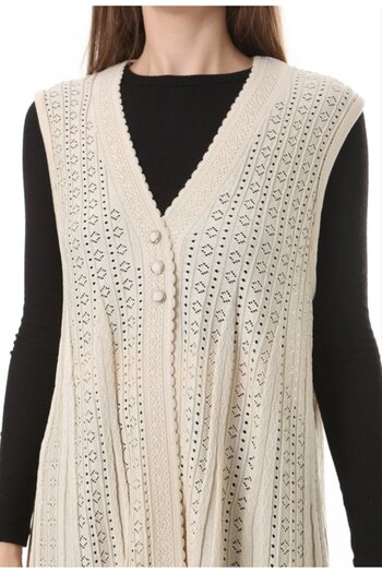 Fresh&Moda Women's Knitwear Seasonal Araboy Mercerized Large Size Mother Vest