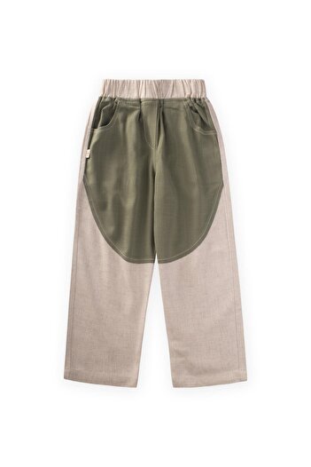 Cigit Two Color Linen Trousers 2-7 Years Khaki Green