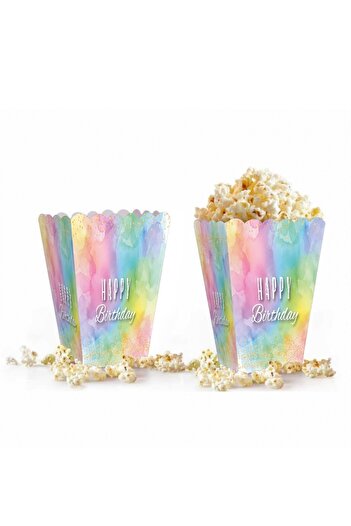kidspartim Macaron Happy Birthday Printed Corn Box 8 Pieces