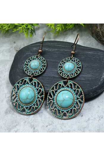 Ivory Pearl Otanik Turquoise Color Stone Retro Earrings