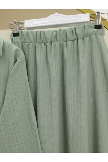 Modamorfo Crinkle Suit with Tie Front Skirt - Water Green