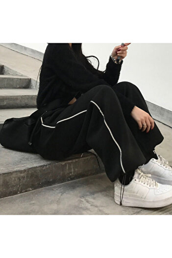 EDVESS Harajuku Styl Unisex Μαύρο Πλεκτό Παντελόνι Φούτερ