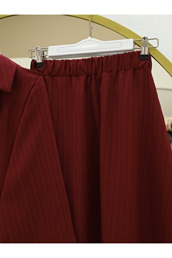 Modamorfo Crinkle Suit with Tie Front Skirt - Burgundy