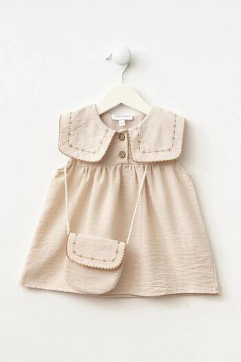 Magu Girl's Cotton Embroidered Bag Dress