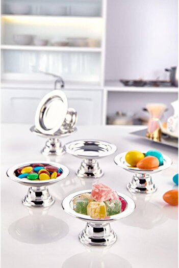 Elzem Acrylic Decorative Silver Color Macaron Holder, 6-Piece Turkish Delight Holder, Coffee Holder, so Presentation Holder