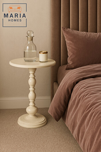 MARIA HOMES Classic Round Pedestal Accent Table in White – Elegant Side Table for Living Room or Entryway