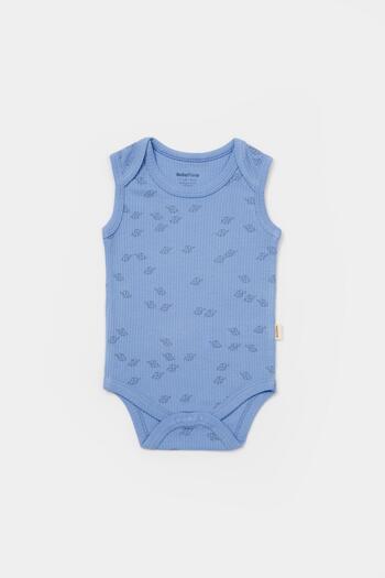 Magu Baby Boy Cotton Blue-White Elephant Patterned Undershirt Body Set