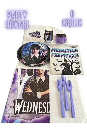partyrüyası Wednesday Addams Themed Birthday Set for 8 People