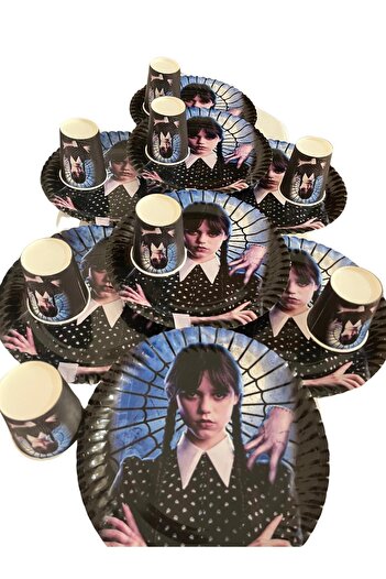 partyrüyası Wednesday Addams Themed Birthday Set for 8 People