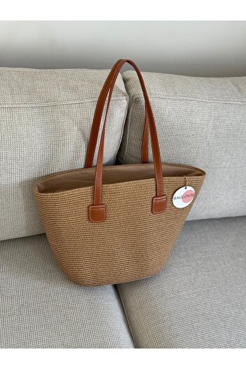 BAGLOVİS Big Useful Straw Women's Shoulder Bag En42 Boy30