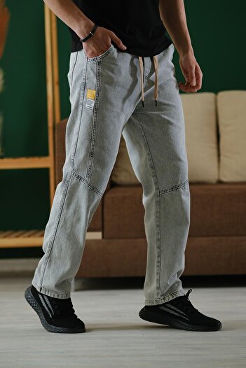Oksit Reax Camils Elastic Waist Drawstring Straight Leg Relaxed Fit Men's Jean Trousers