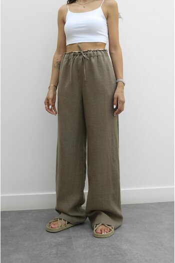 Havoş Mink Waist Detailed Linen Trousers