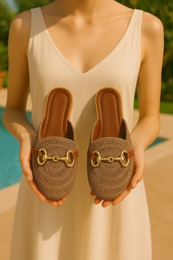 MODA Women's Closed Front Knitted Slippers Stylish Detailed Summer Home Dowry Bundle Front Door Slippers