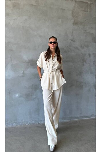 Khloe Short Sleeved Shirt Set with Tight Waist Pockets