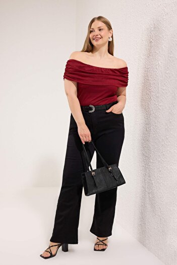 Trendyol Curve Red Mesh Knitted Plus Size Blouse