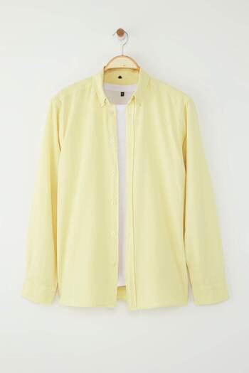 Trendyol Collection Yellow Unisex Regular Fit 100% Cotton Linen Look Shirt Tmnss23Go00099