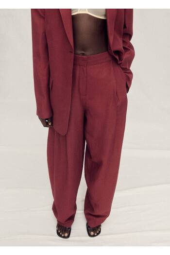 MANGO Woman Wideleg Linen Blend Pants