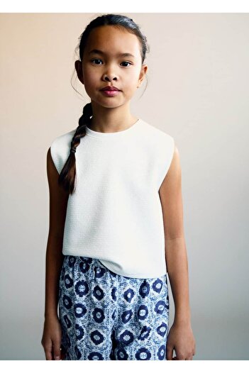 MANGO Kids Βαμβακερό υφαντό μπλουζάκι