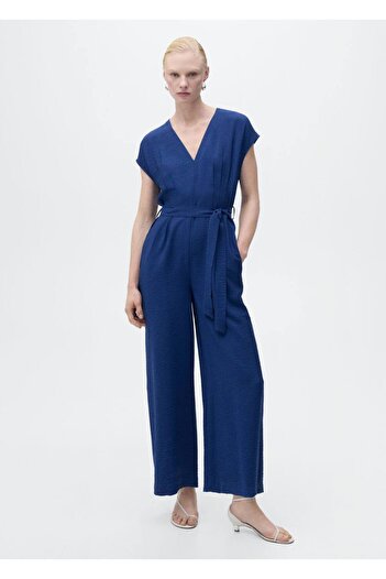 MANGO Woman Long Jumpsuit with Belt Pattern
