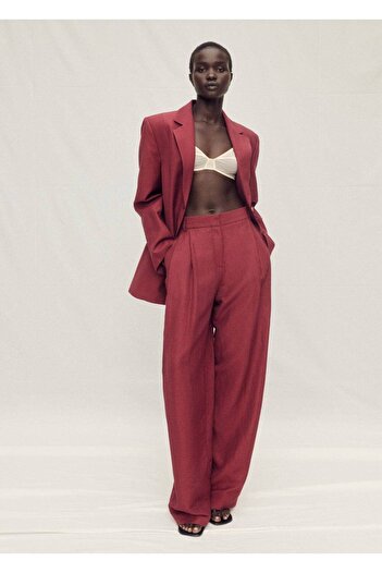 MANGO Woman Wideleg Linen Blend Pants
