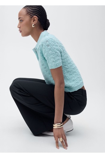 MANGO Woman Crochet Polo Neck Sweater