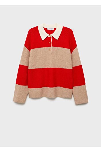 MANGO Woman Çizgili polo yaka kazak
