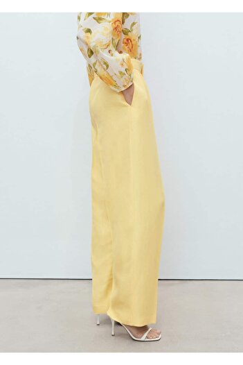 MANGO Woman Keten karışımlı pileli pantolon