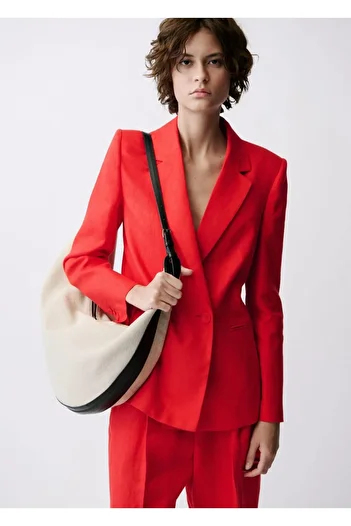 MANGO Woman Double Button Linen Blazer Jacket