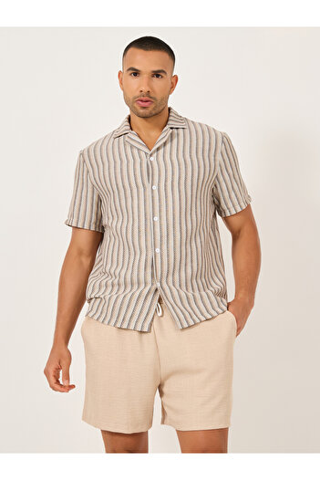 Take Two By Styli Striped Short Sleeve Shirt and Solid Shorts Co-Ords