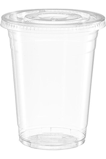 Gusto Transparent PET Plastic Cups Set with Flat Lids - Comfy Pack, 16 Ounce, 100 Pieces