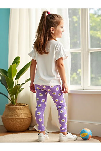 Take Two By Styli Kids 2pcs Purple Floral Printed T-Shirt and Leggings