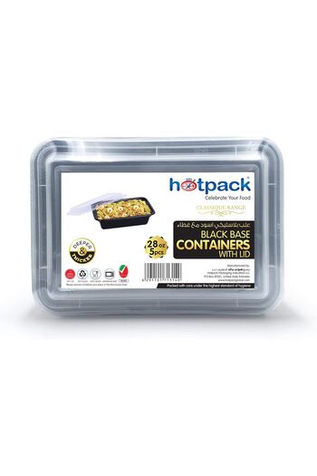 Hotpack Disposable Microwaveable Rectangular Black Base, Meal Prep Container with Clear Lid. (5, Bla