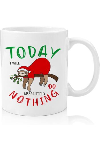 Be Care Funny Sloth Coffee Mug with Saying, Holiday Winter Hot Chocolate Cocoa Cups - Christmas Movie Watchi