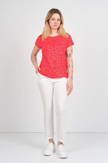 Sistas Women Short Sleeve Stone Decorated Crew Neck Blouse 24227 Red