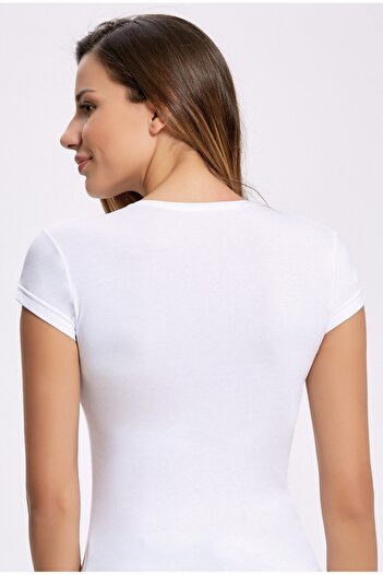 İLKE İÇ GİYİM Lycra Round Neck Γυναικείο T-shirt 5 τεμαχίων Λευκό