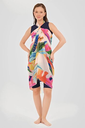 Bordomix 7086 Women's Pink Patterned Beach Pareo