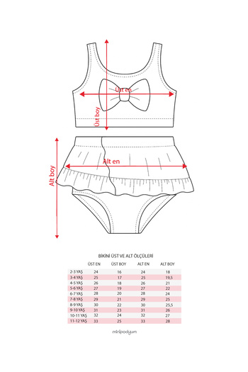 Minipodyum Girl's Bow Detailed Heart Patterned Bikini Set