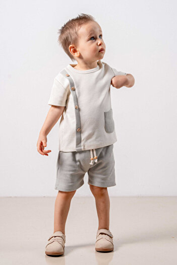 bombe Baby Kids Khaki-Green 2-Piece Set Cotton Printed First Ben Trend Fashion Bottom Top Set