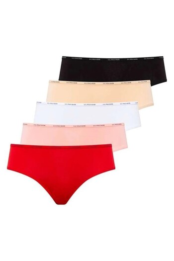U.S. Polo Assn. BAZA. Polo Assn. 67002 Slip pentru femei cu talie înaltă-Set de 5-negru, piele, alb, somon și roșu