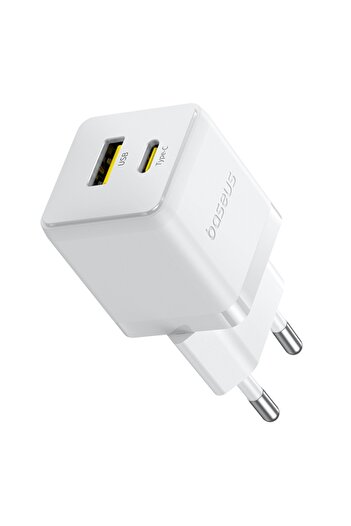 Baseus Charger Socket with 2 ports, Type-C Cable, Fast Charge, 2in1, USB, USB-C, 30W, 20V/3A, Palm, White