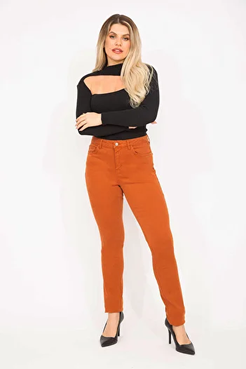 Şans Tekstil WOMEN'S ORANGE LYCRA 5 POCKET JEANS