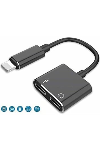 Generic Lightning Headphone Adapter 3.5mm Apple Certified Dual Port AUX Plug Black