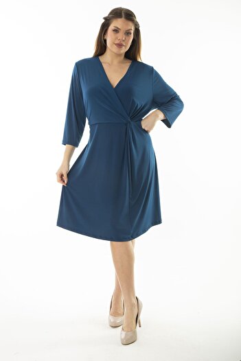 Şans Γυναικείο φόρεμα 65N37067 με μανίκι Capri Collar Wrap γυναικείο Plus Size