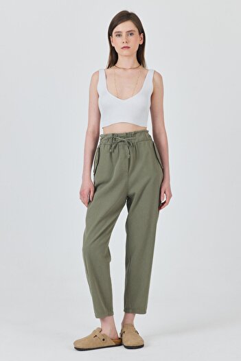 Rays Olive Green Pocket Button Detailed Elastic Waist Trousers 006