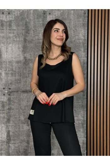 JANES Women's Strappy Round Neck Viscose Two Thread Blouse and Sweatpants Double Set